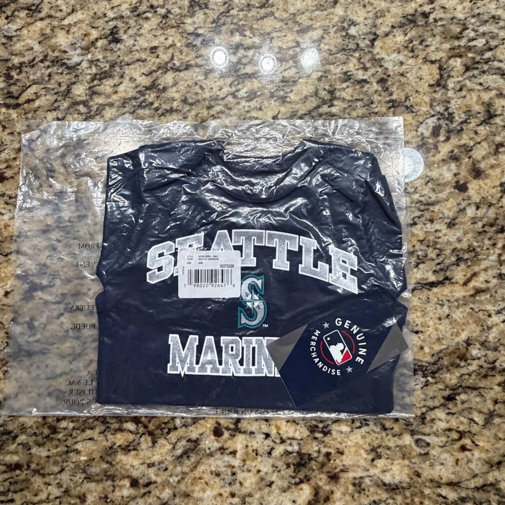 NEW MLB Seattle Mariners Infant Bodysuit Navy Blue Silver Glitter 6/9M ws